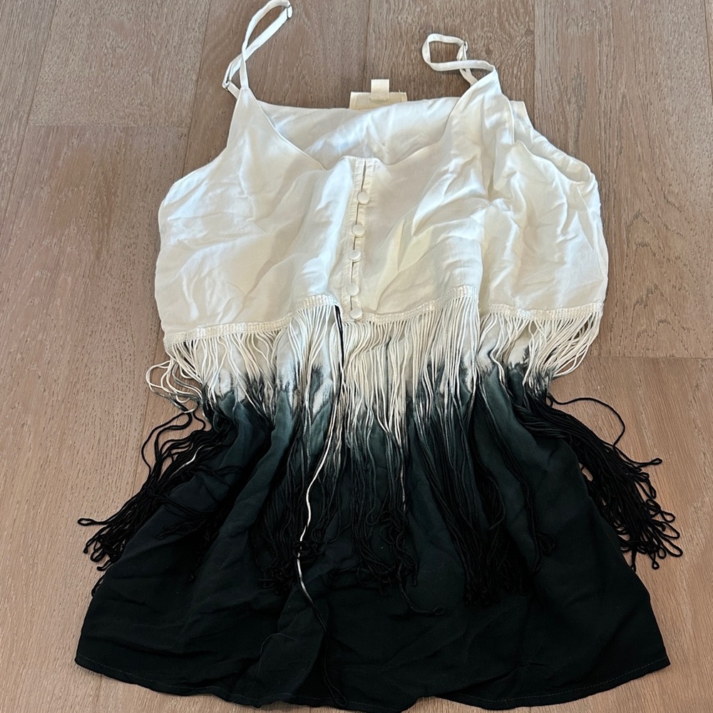 Farah White and Black Ombre Fringe Camisole